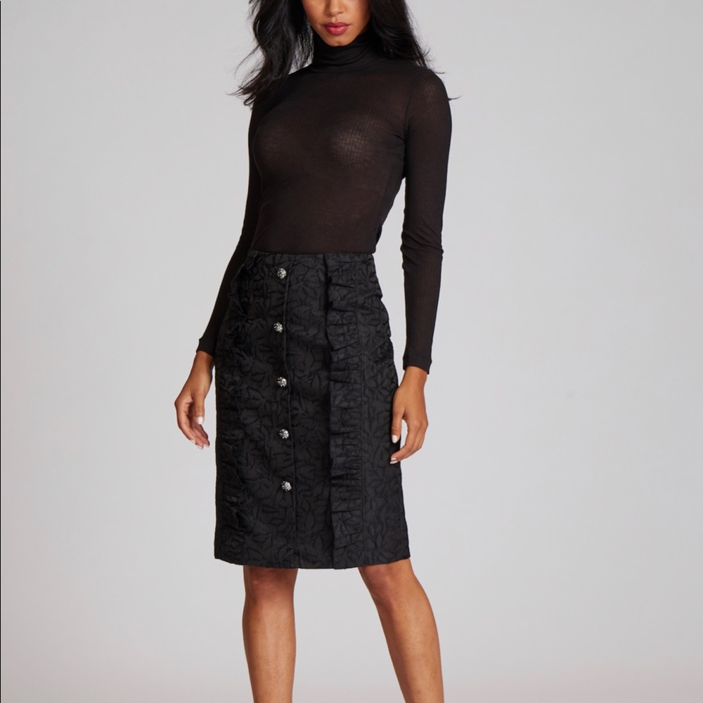 NWT Rickie Freeman for Teri Jon JACQUARD RHINESTONE BUTTONS RUFFLE SKIRT.